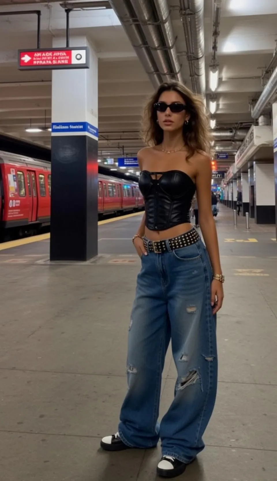 Sunglasses Necklace And Bracelets In Corset Portrait