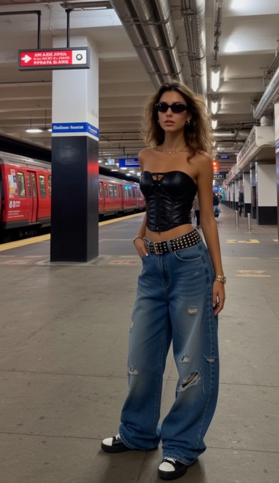 Black Leather Corset Subway Station