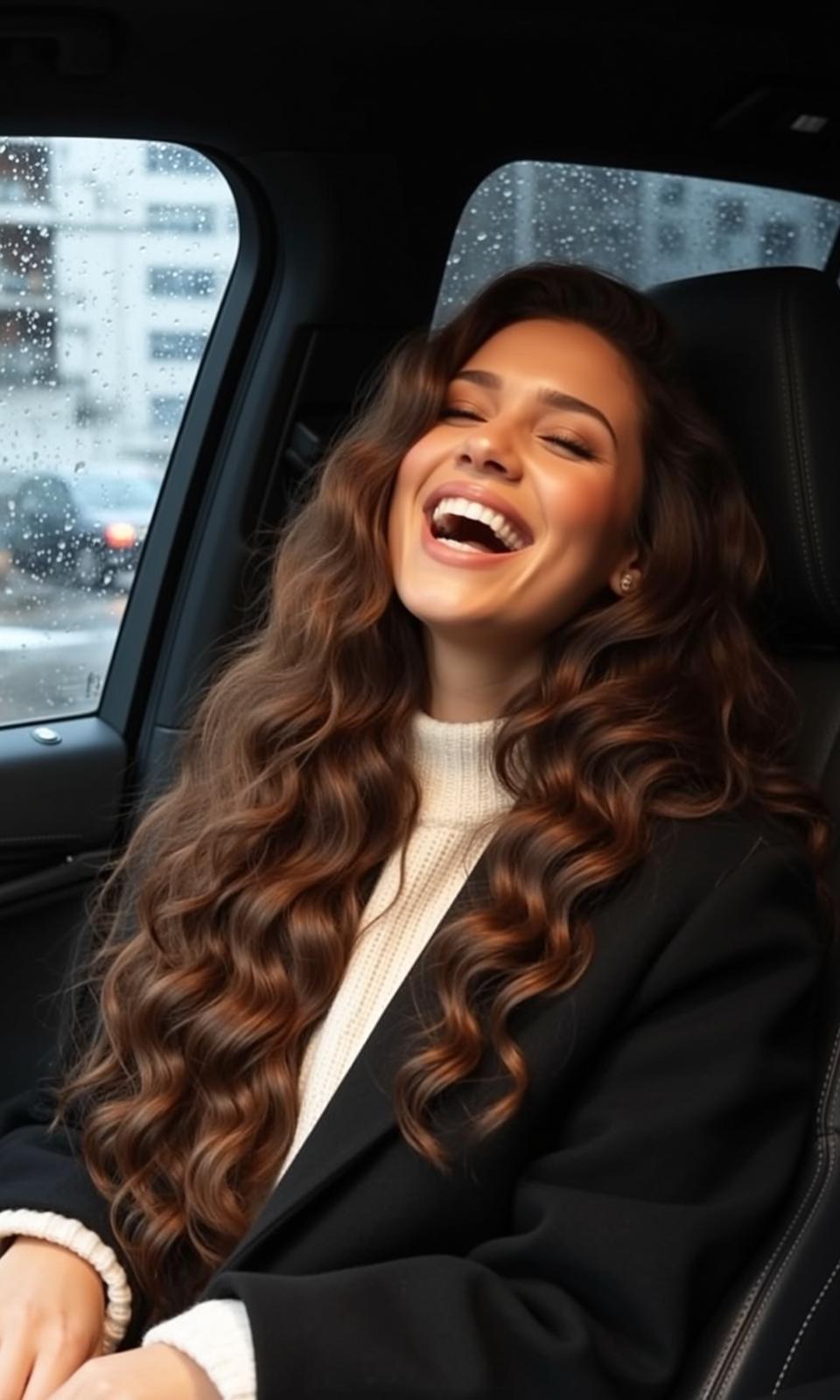 Woman Laughing In Car Soft Light