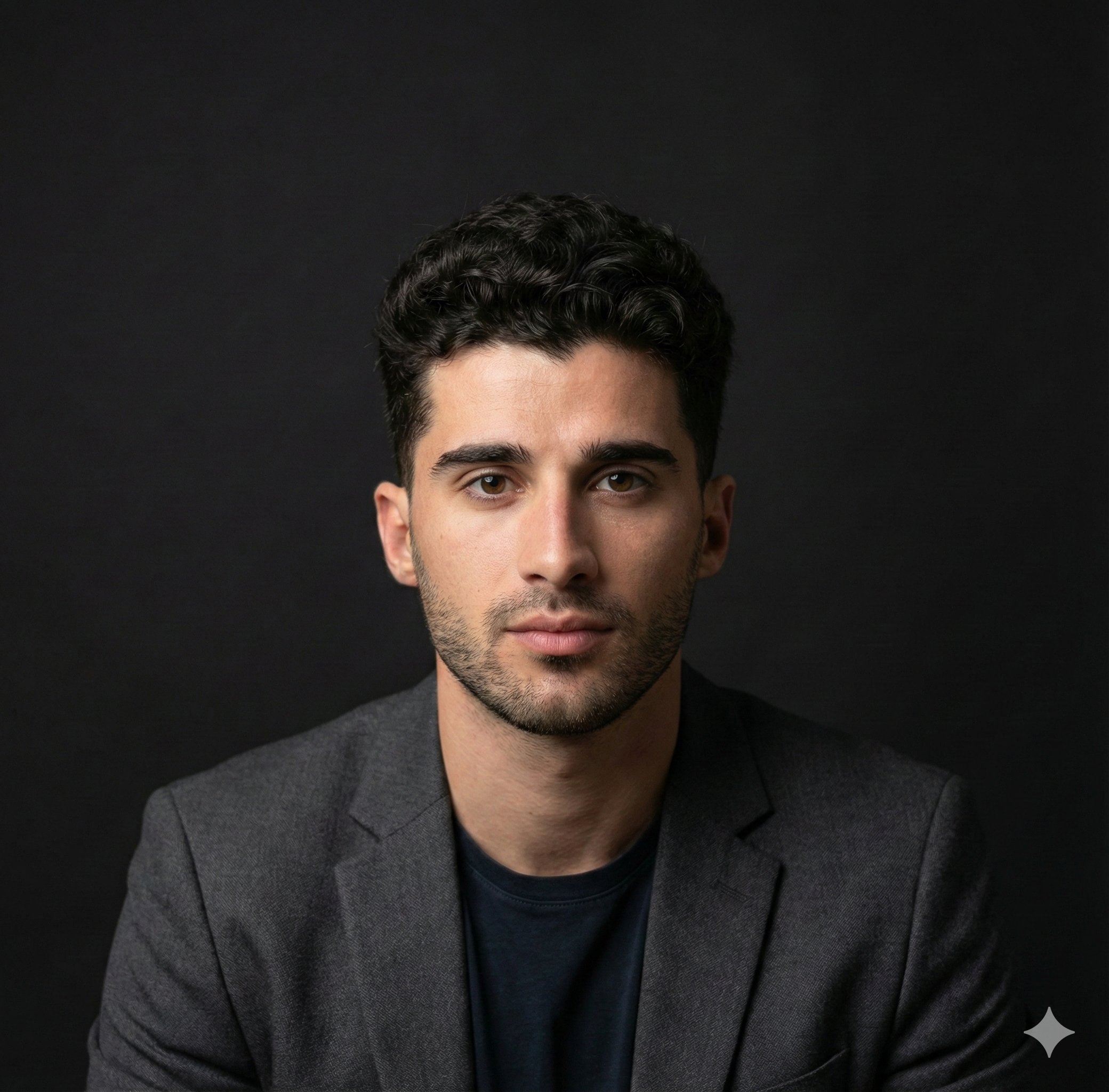 A professional male headshot in a smart casual blazer, bright diffused studio lighting highlighting facial features.
