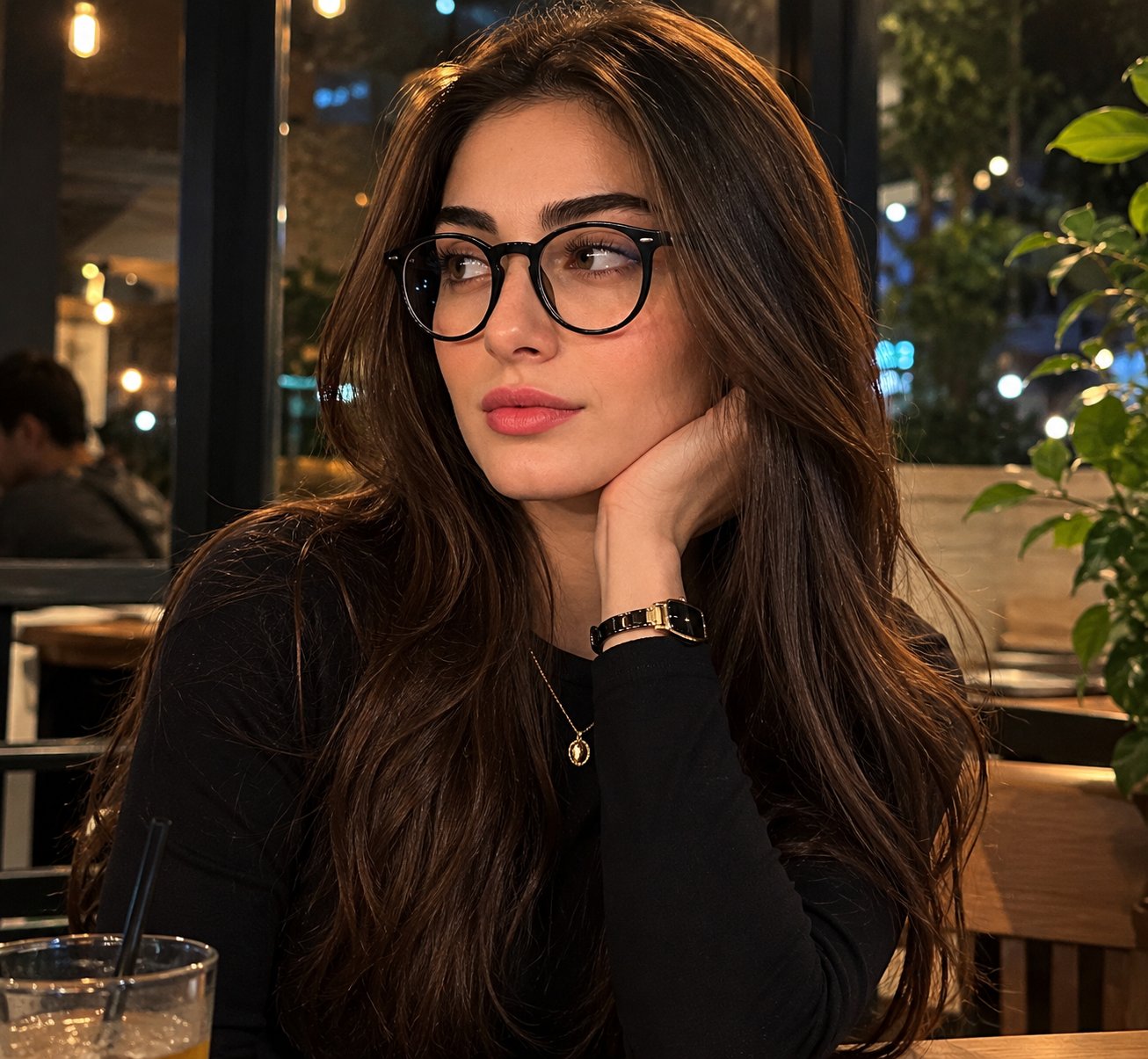 Long Sleeved Black Top At Wooden Table In Dimly