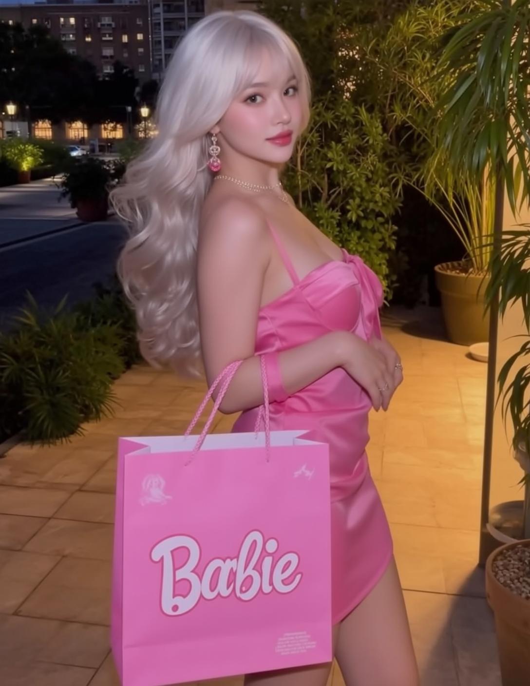 Pink Satin Shopping Bag