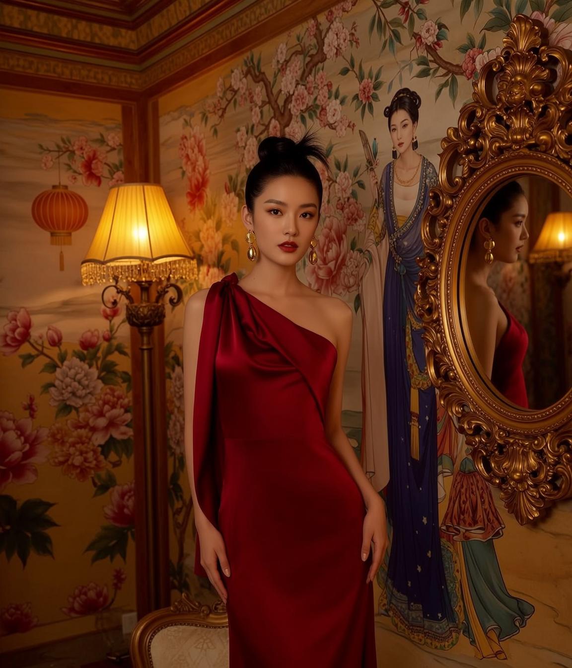 Red Satin One Shoulder Gown