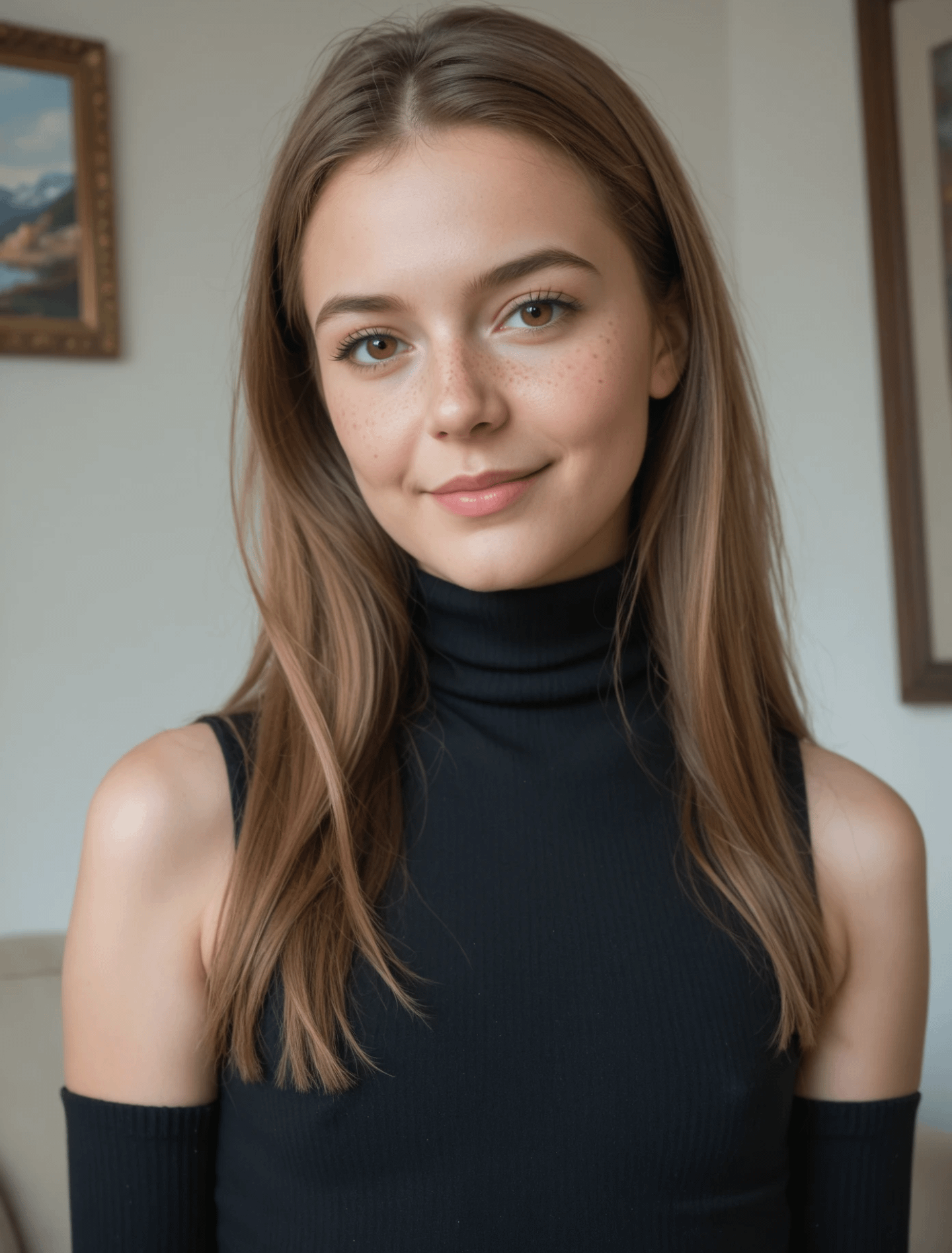 Navy Turtleneck Soft Natural Lighting Minimalist Interior