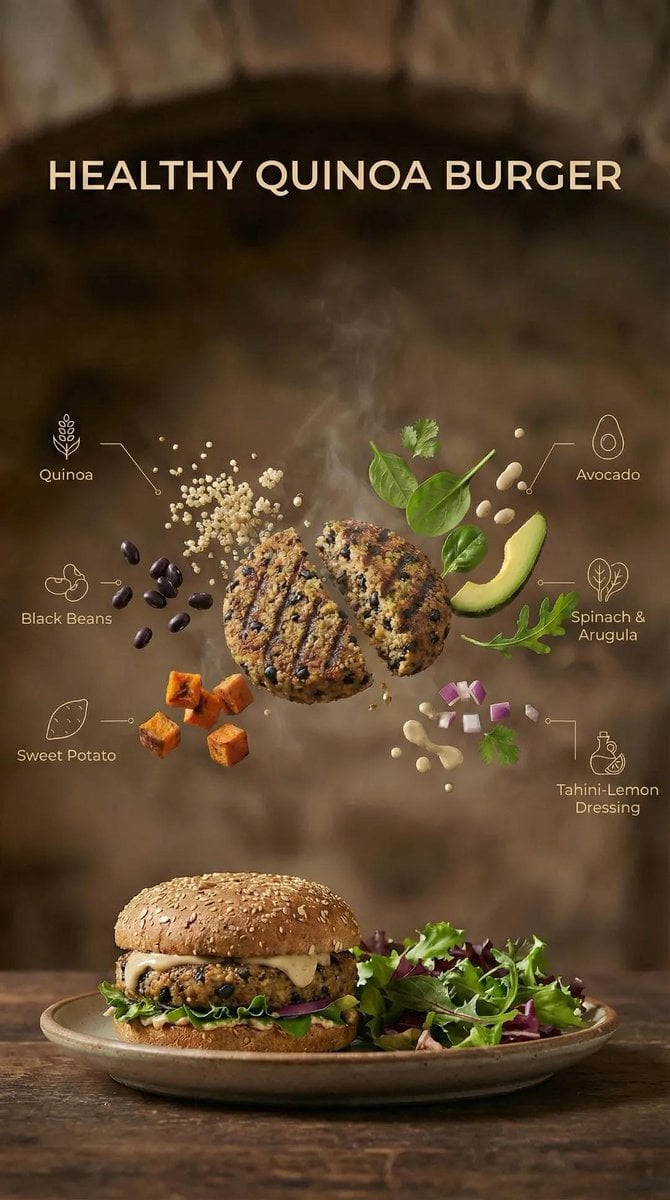 Exploded View Burger With Floating Ingredients Moody Lighting
