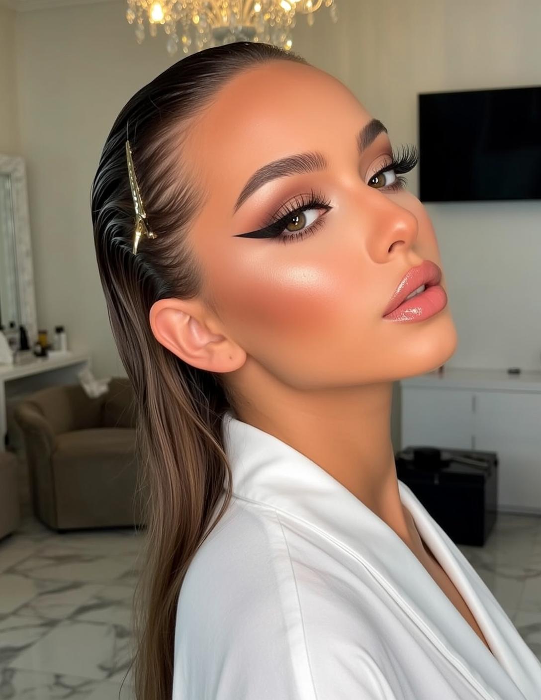 Makeup Posed Three-quarter Profile Looking Towards Her