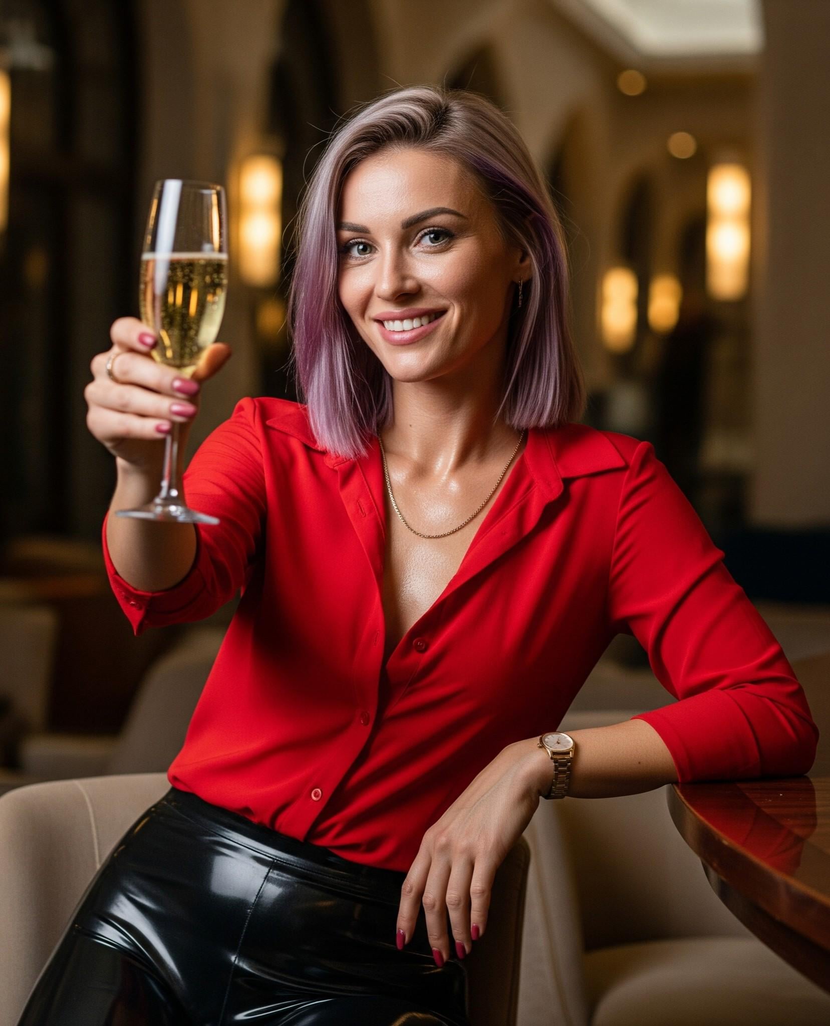 Tall Champagne Flute Forward Dim Upscale Lounge Warm