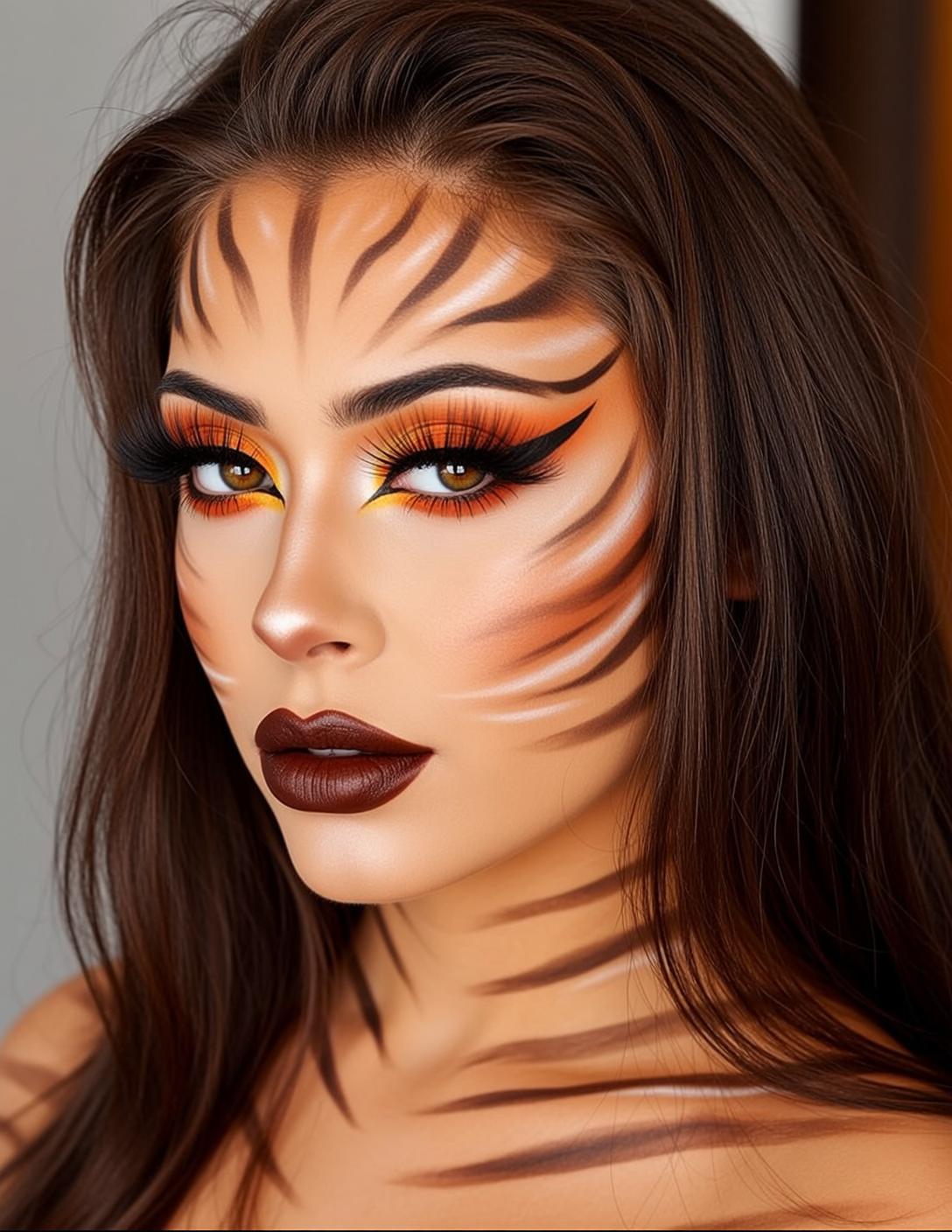 Halloween Makeup Tiger Stripes Long Dark Brown