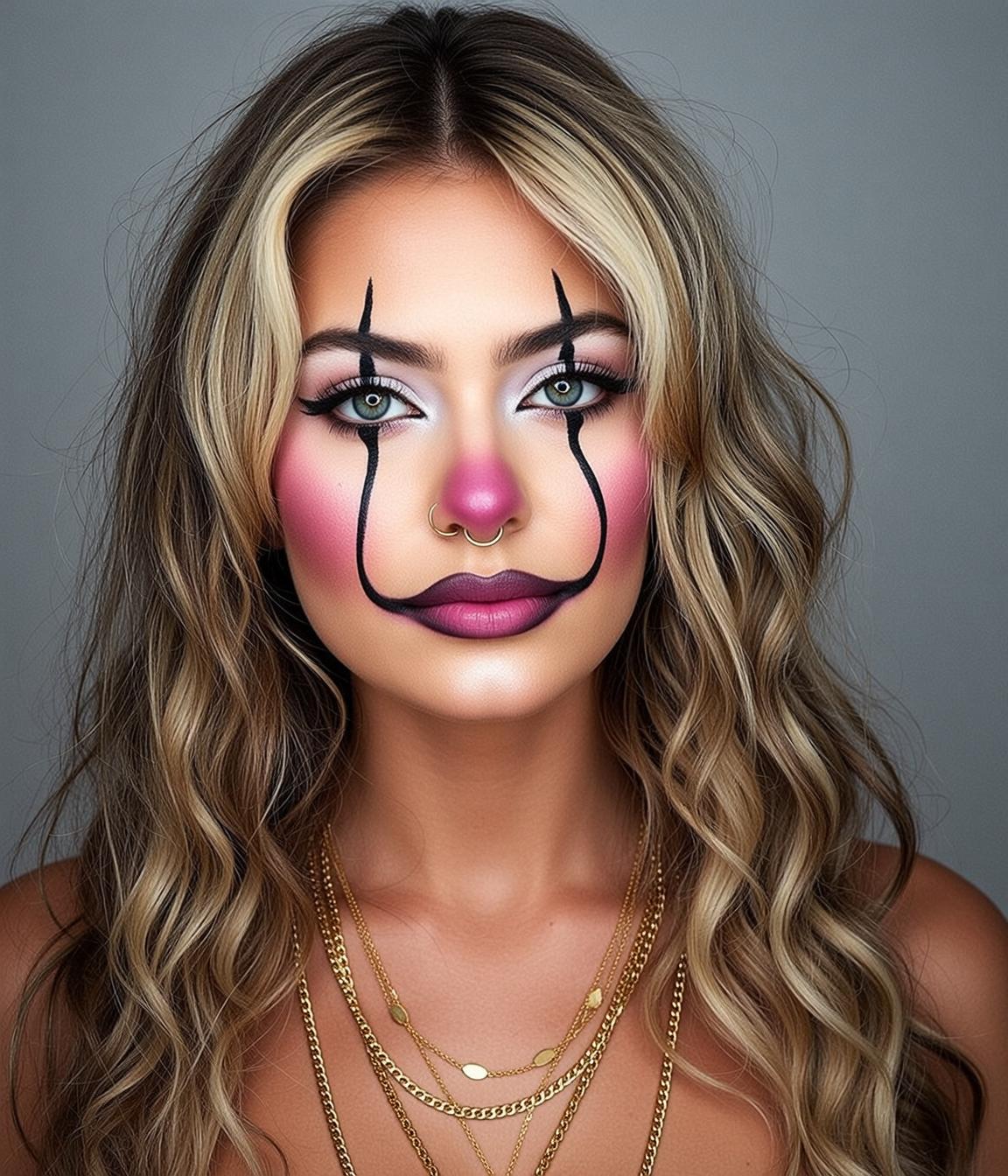 Clown Makeup on Grey Backdrop