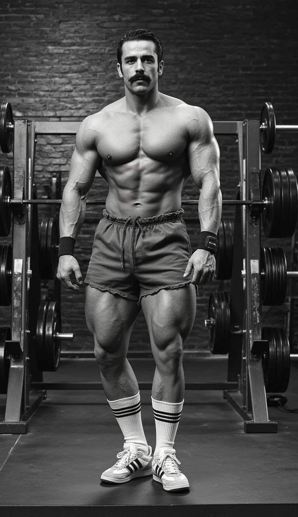 Muscular Black Short Styled Prominent Mustache Tan