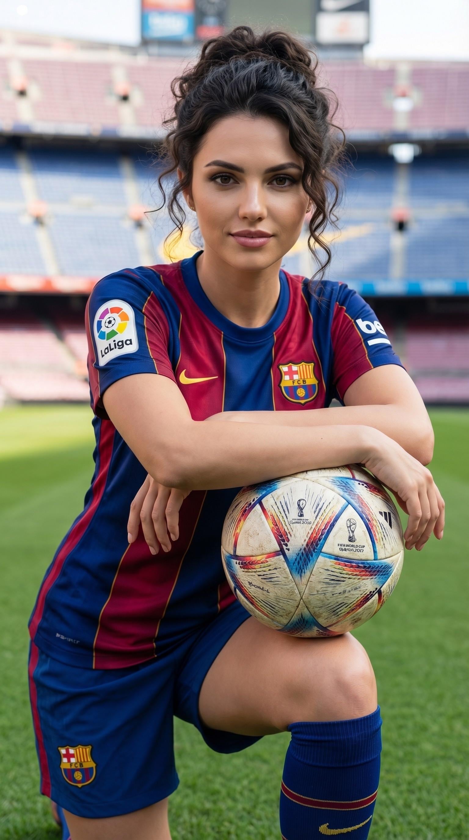 Soccer Player Kneeling On Pitch With Ball