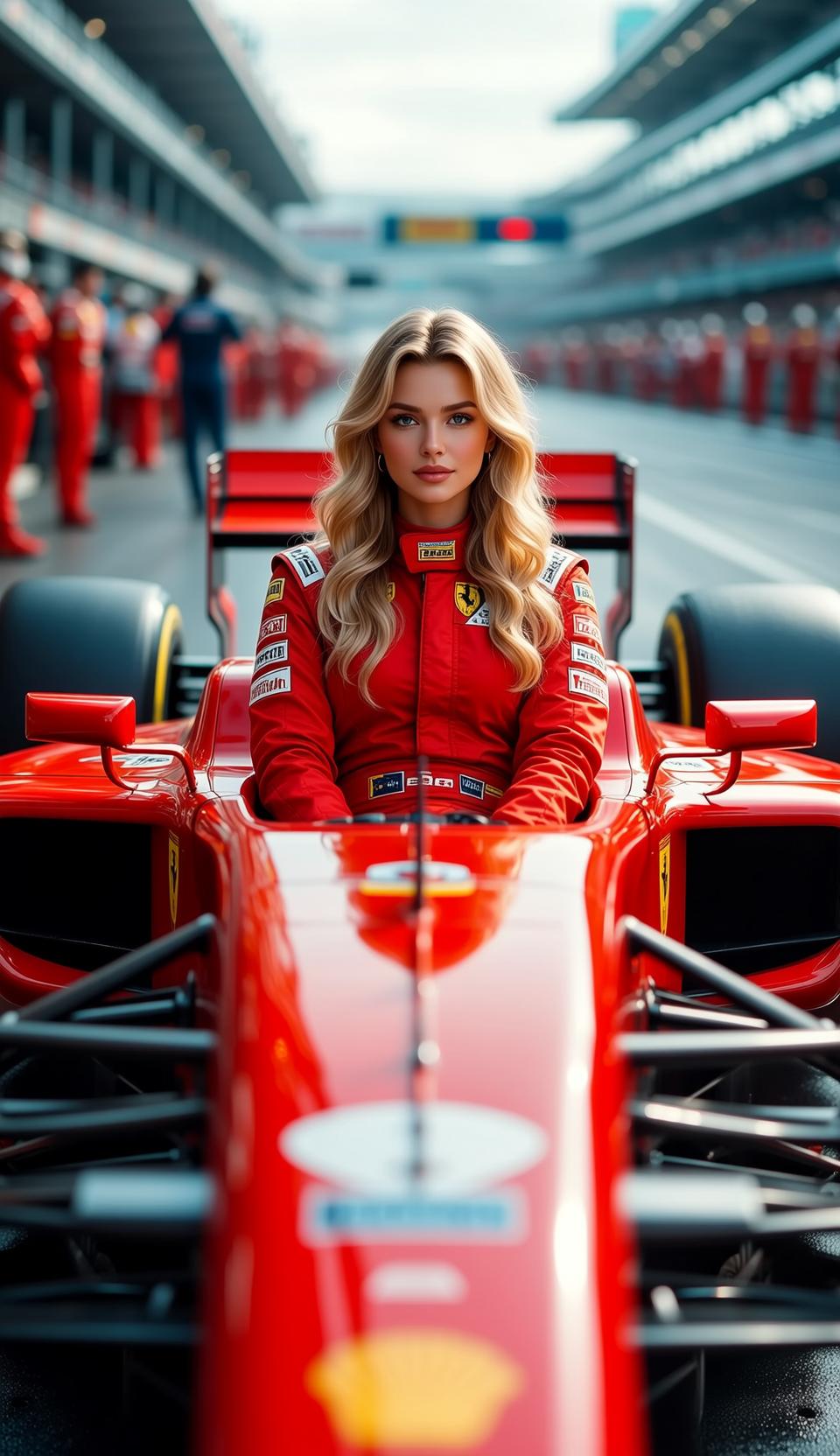 Red Racing Suit with Multiple Sponsor Logos Car