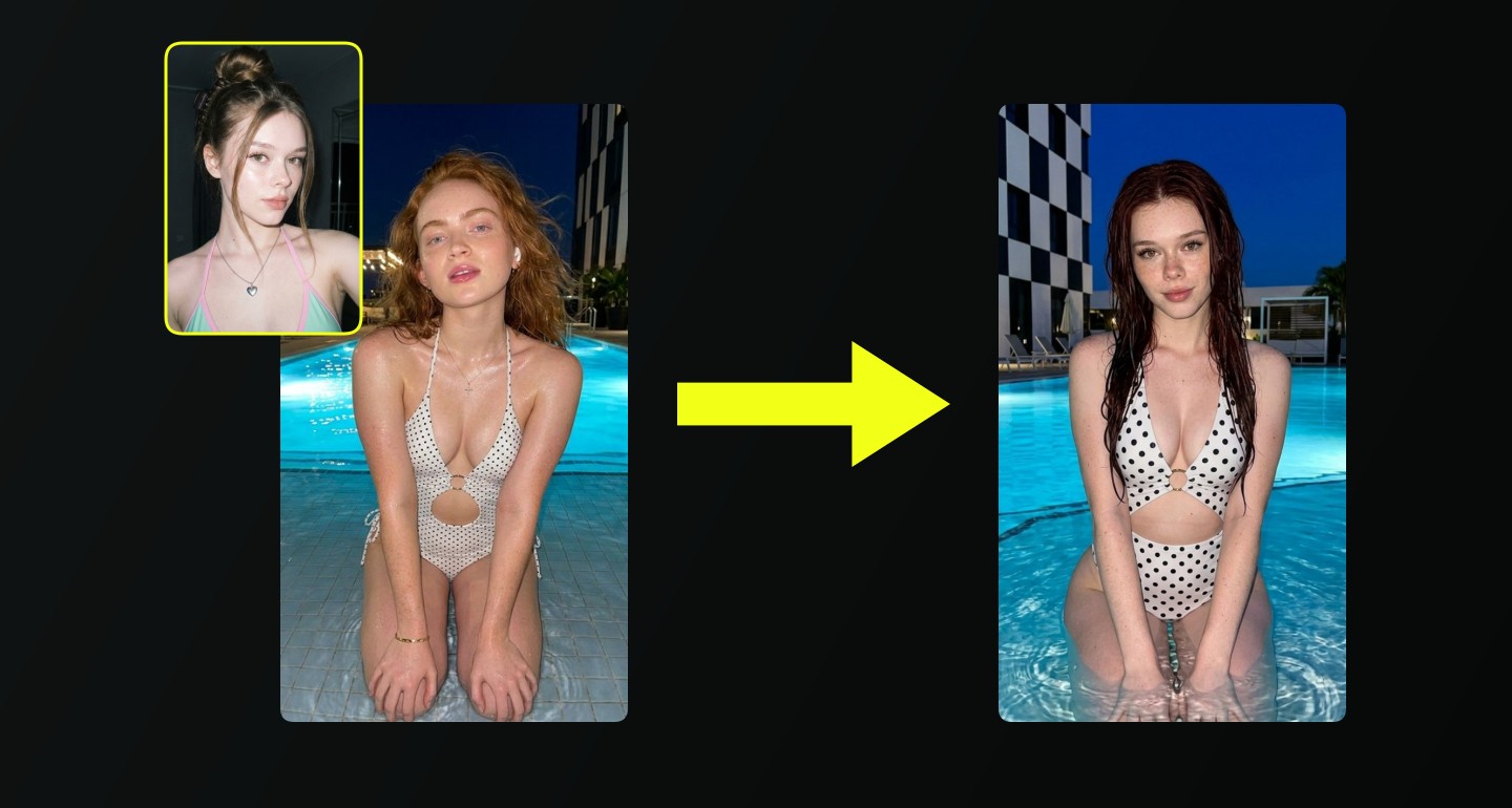 Mila remix walkthrough for Red Hair Woman Polka Dot Swimsuit Night Pool