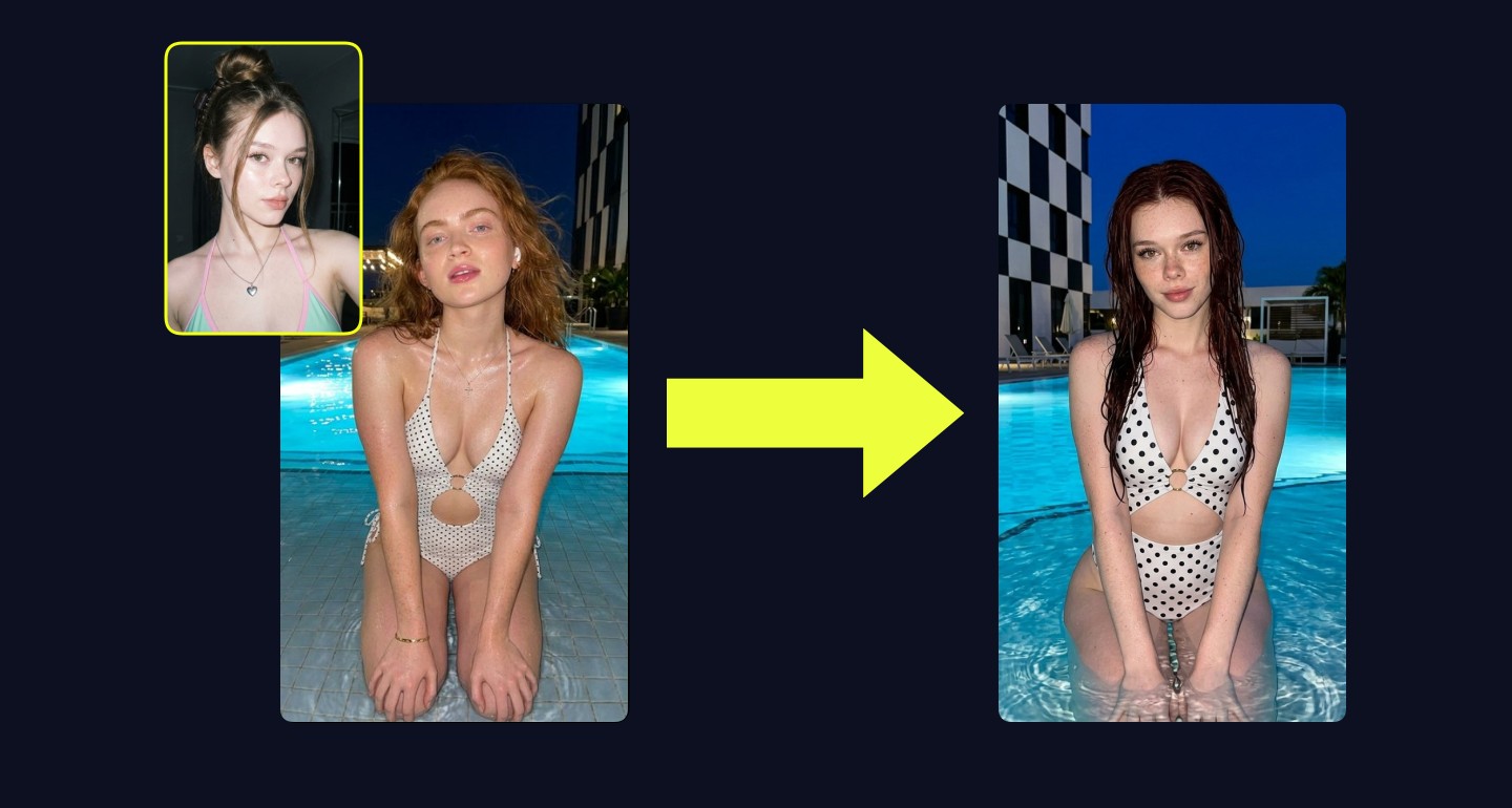 Mila remix walkthrough for Red Hair Woman Polka Dot Swimsuit Night Pool