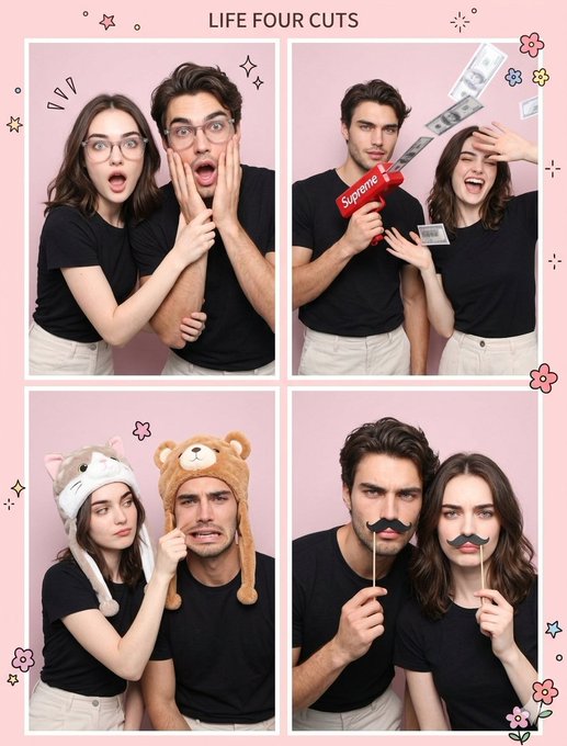 Couple Playful Poses Black Shirts Novelty Hats