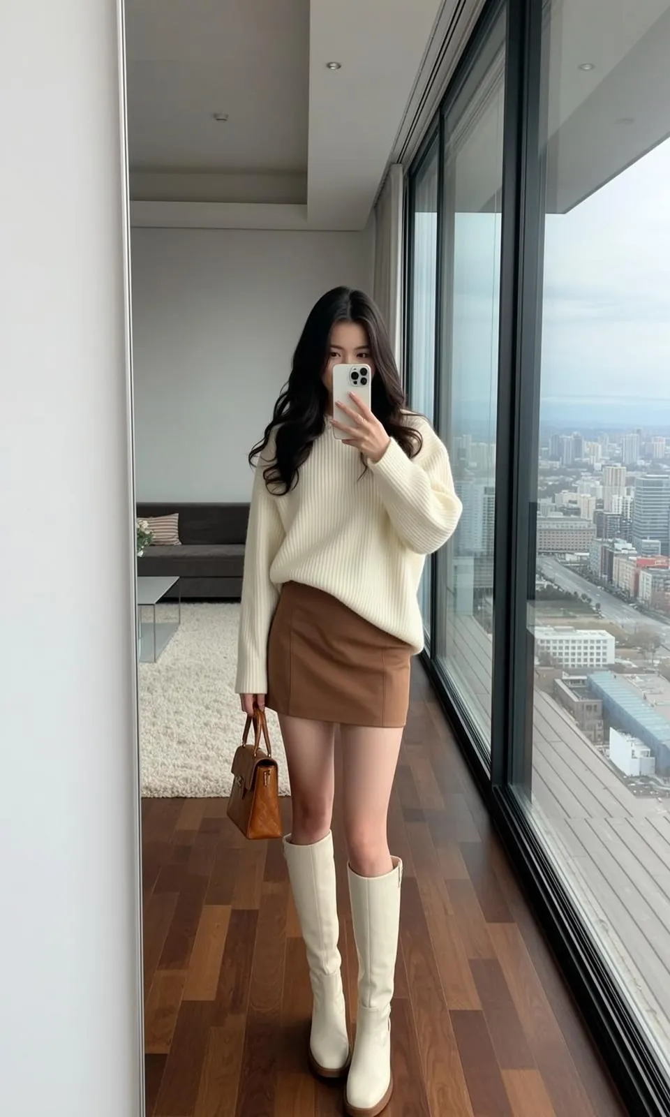 Brown Skirt Apartment Selfie