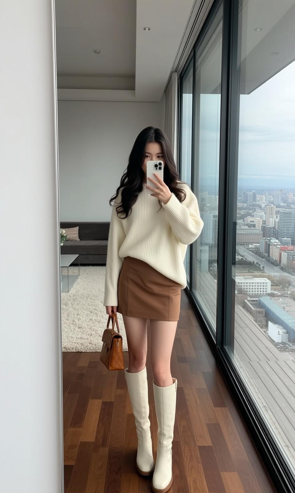 Brown Skirt Apartment Selfie