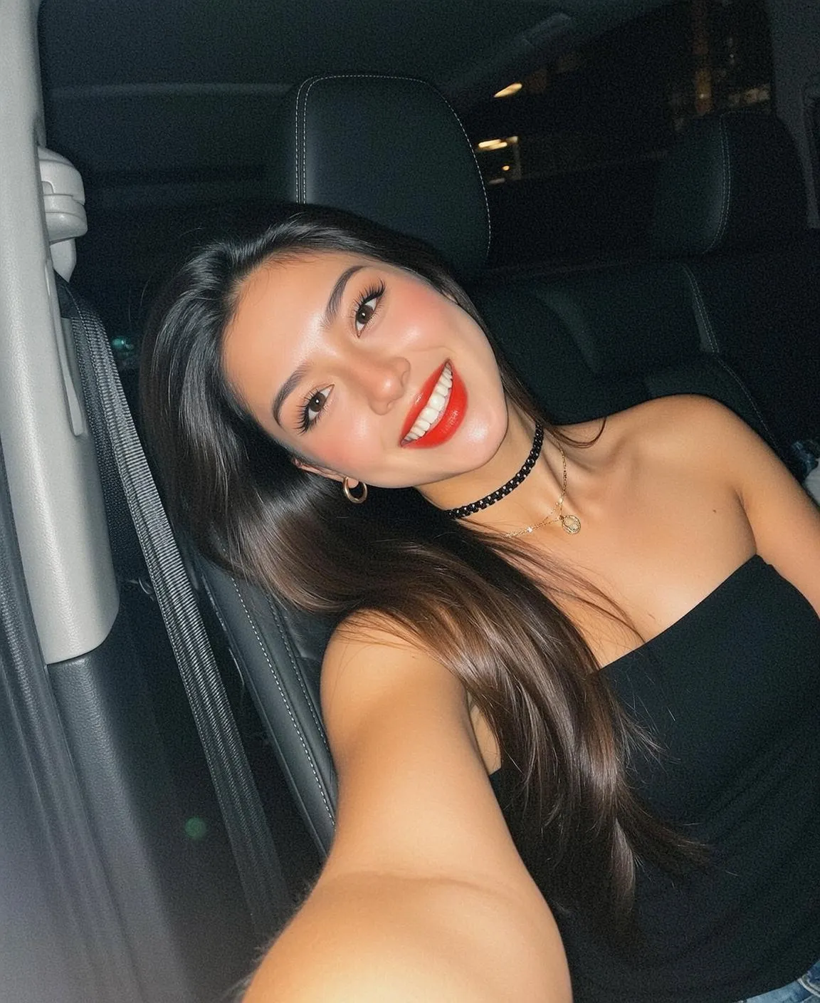 Makeup And Necklace Inside A Car At Night