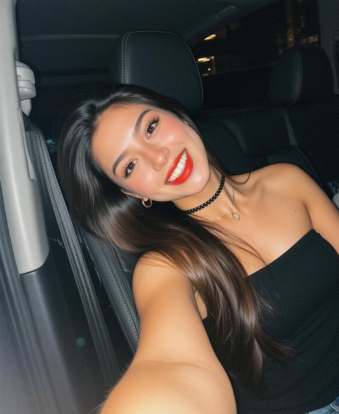 Black Strapless Car Selfie