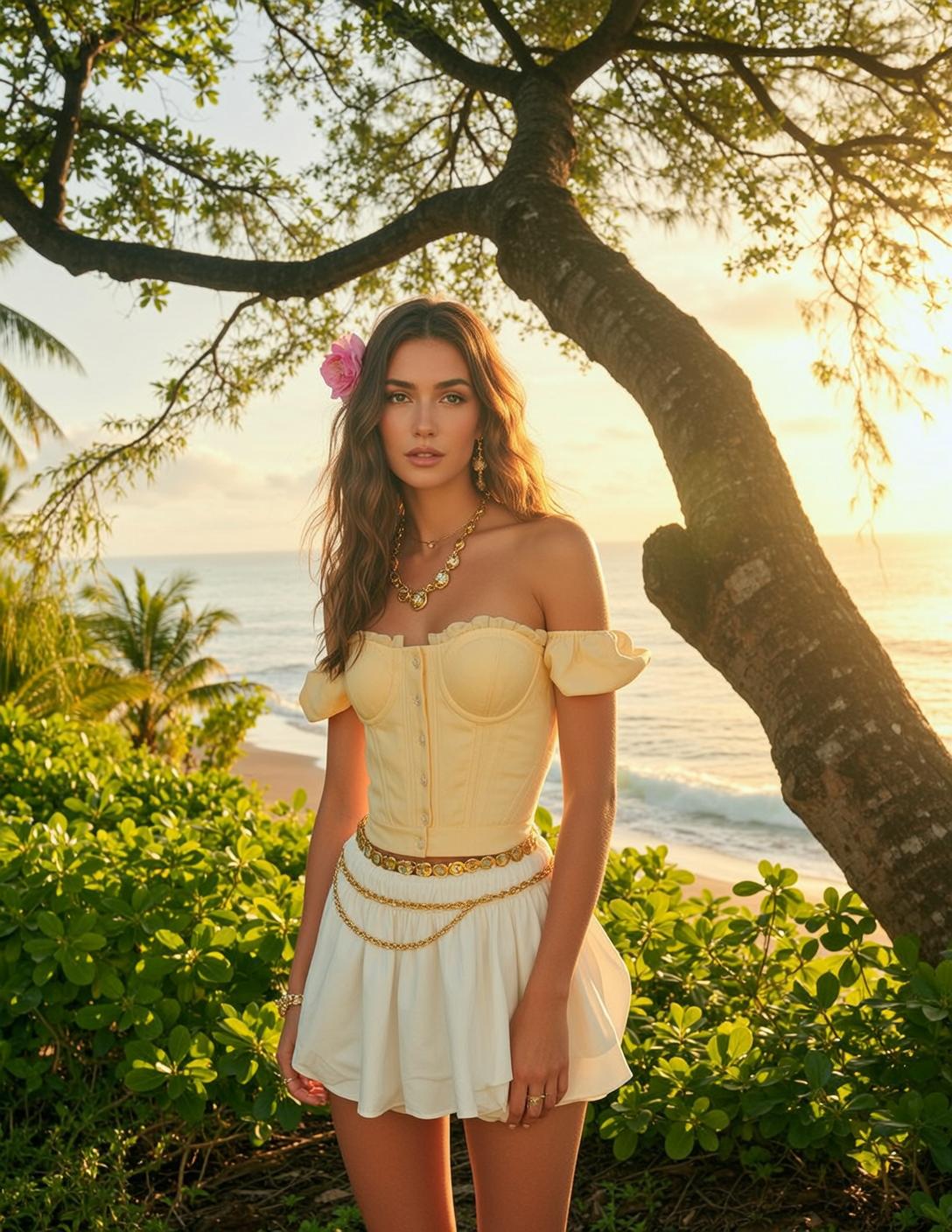 Yellow Corset Tropical Beach Sunset