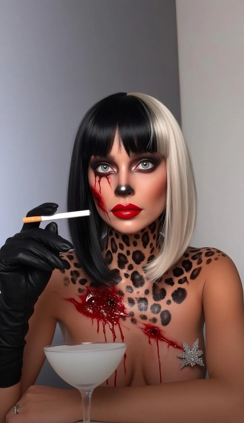 Halloween Makeup Dramatic Split Black White Bob