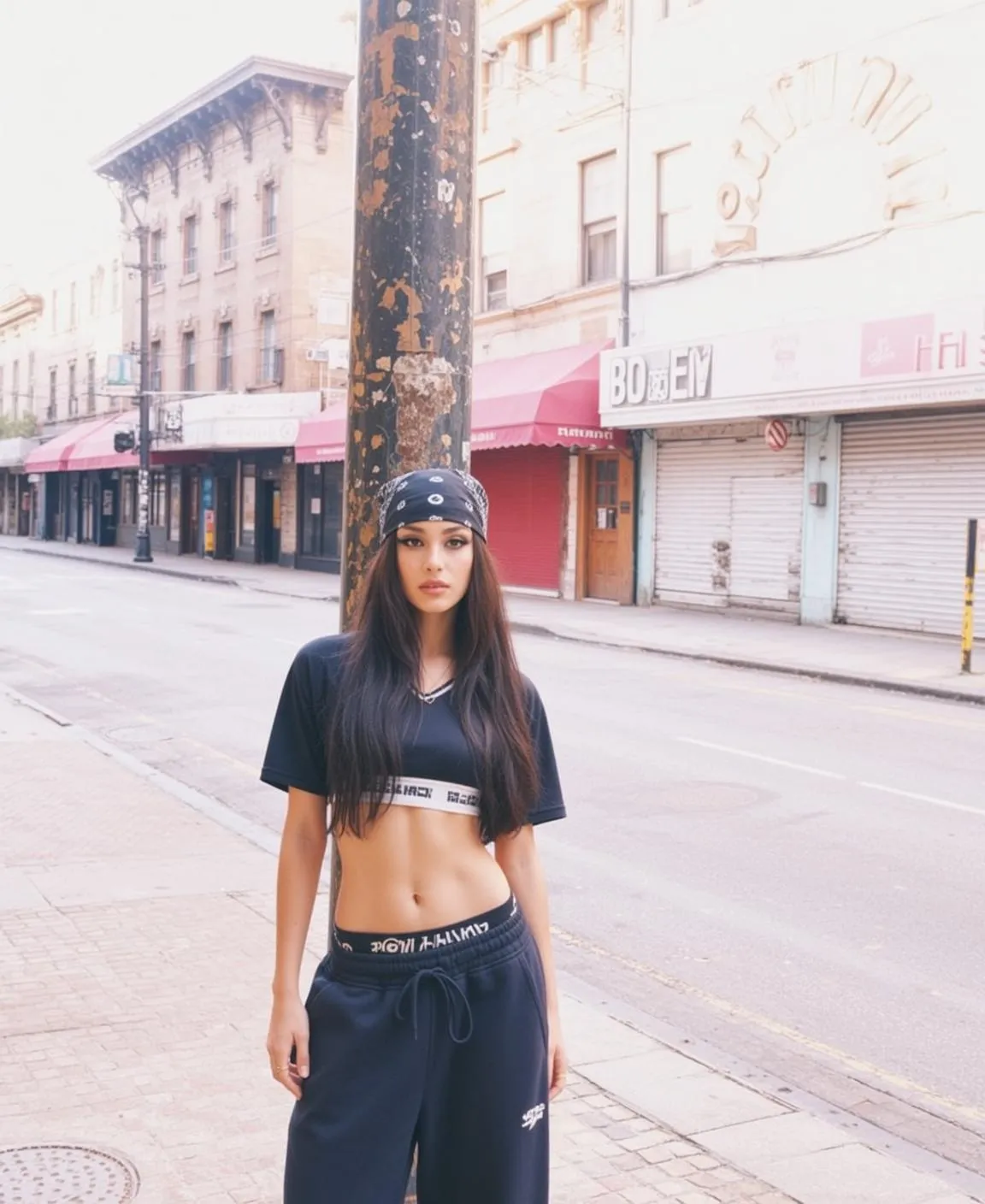 Urban Street Style Black Crop Top Sweatpants