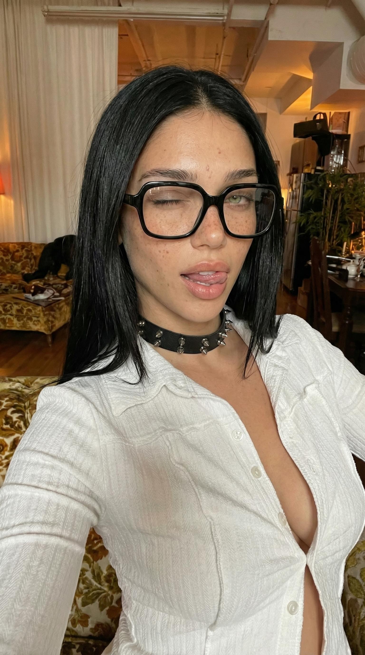Face Selfie Warm Indoor Lighting Black Glasses Choker