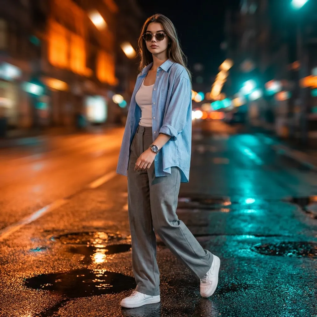 Sunglasses And Cinematic Urban Night Portrait