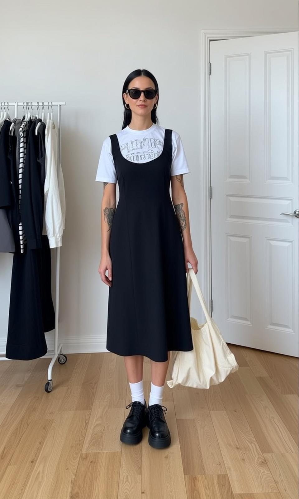 White T Shirt Indoors Near Clothing Wooden Floor Clothing