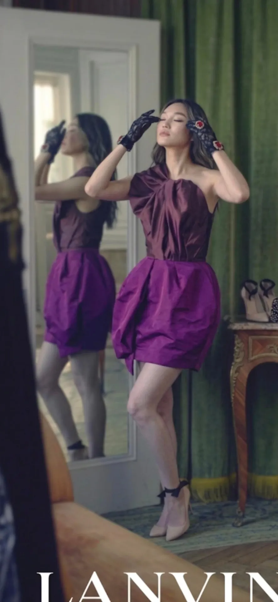 Mirror Reflection Plum Silk Dress Velvet Curtains