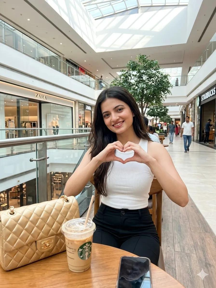 Smiling Person Cafe Table Mall Atrium Heart Hands