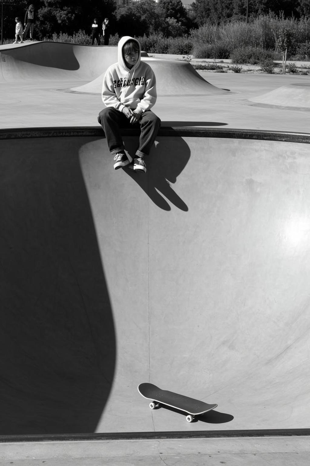 Skate Park Contemplation Black And White Gritty