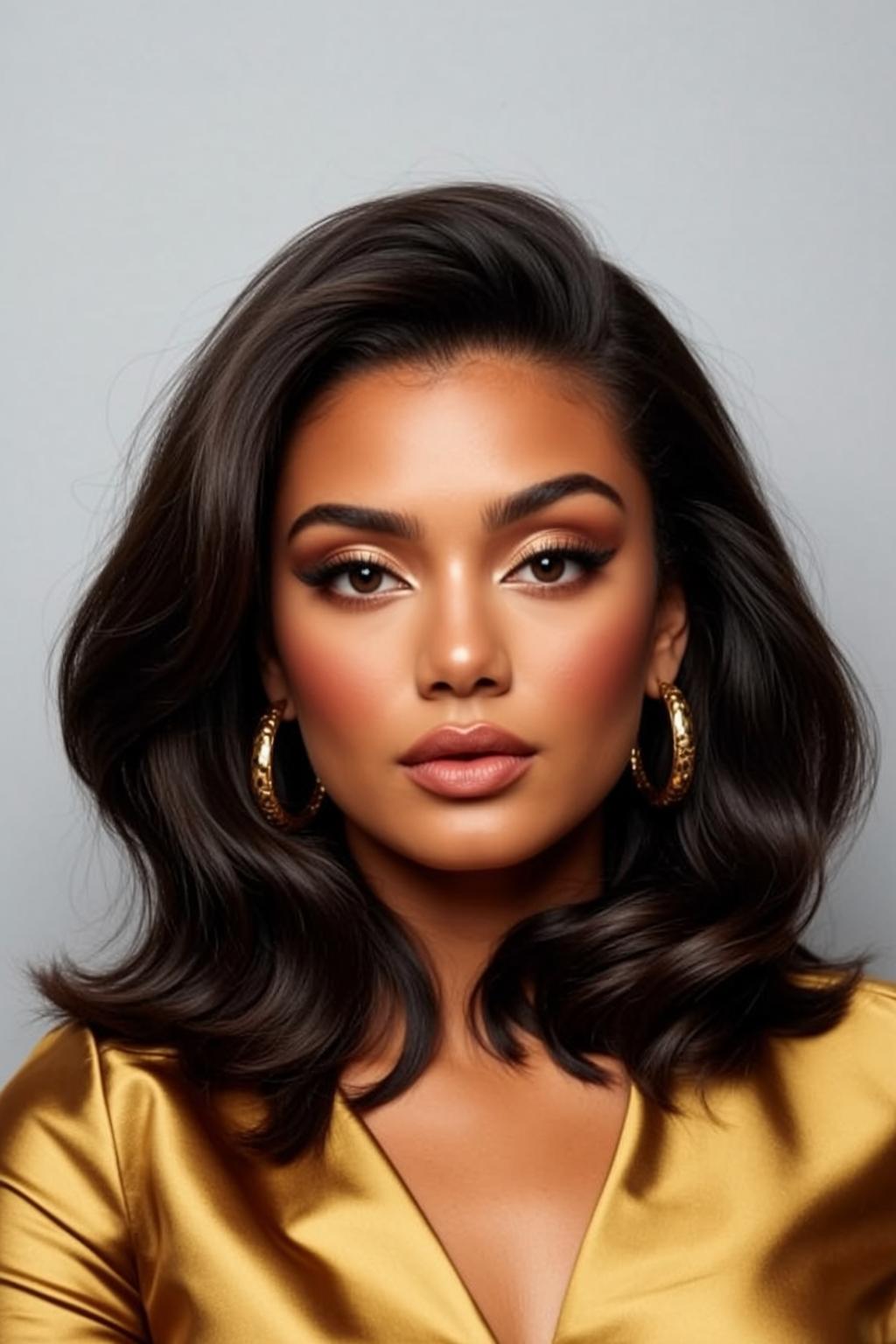 Glamorous Woman Gold Satin Top Studio