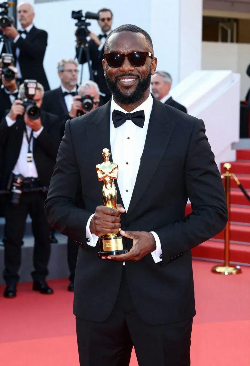 Medium Shot Man Formal Wear Holding Award Red Carpet Subject