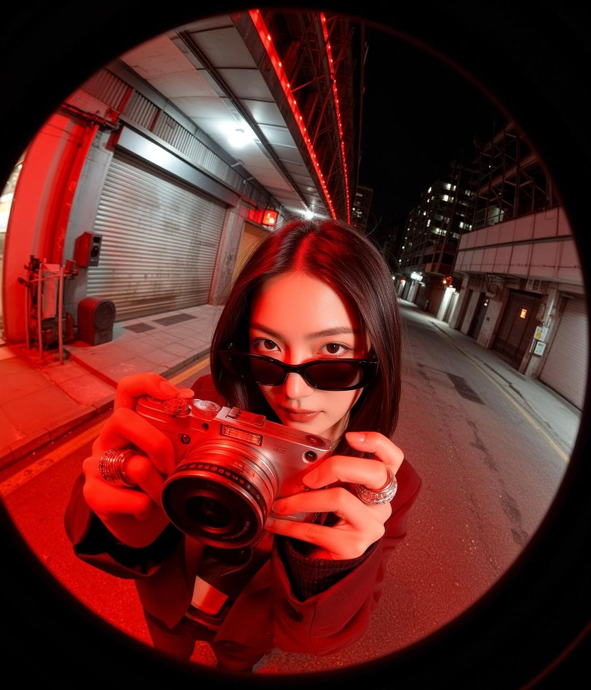 Red Neon Alley Camera Selfie