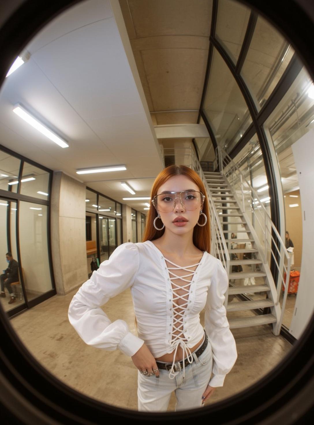 Fisheye Young Long Red Straight Fair White