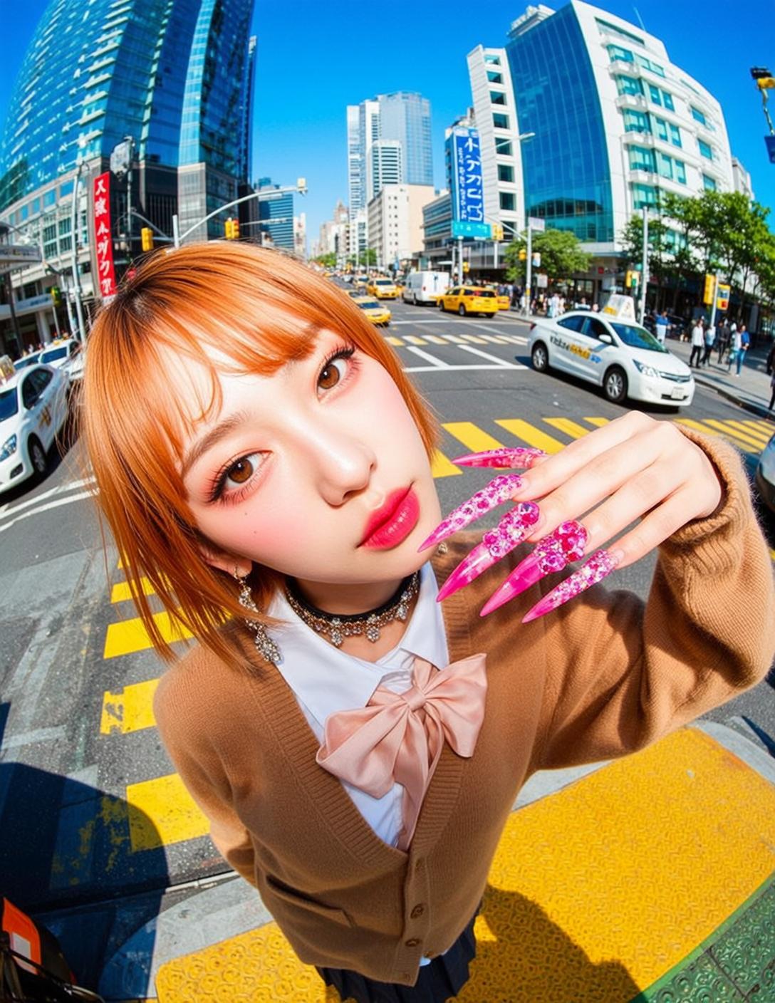 Fisheye Young Short Orange Bangs Fair White