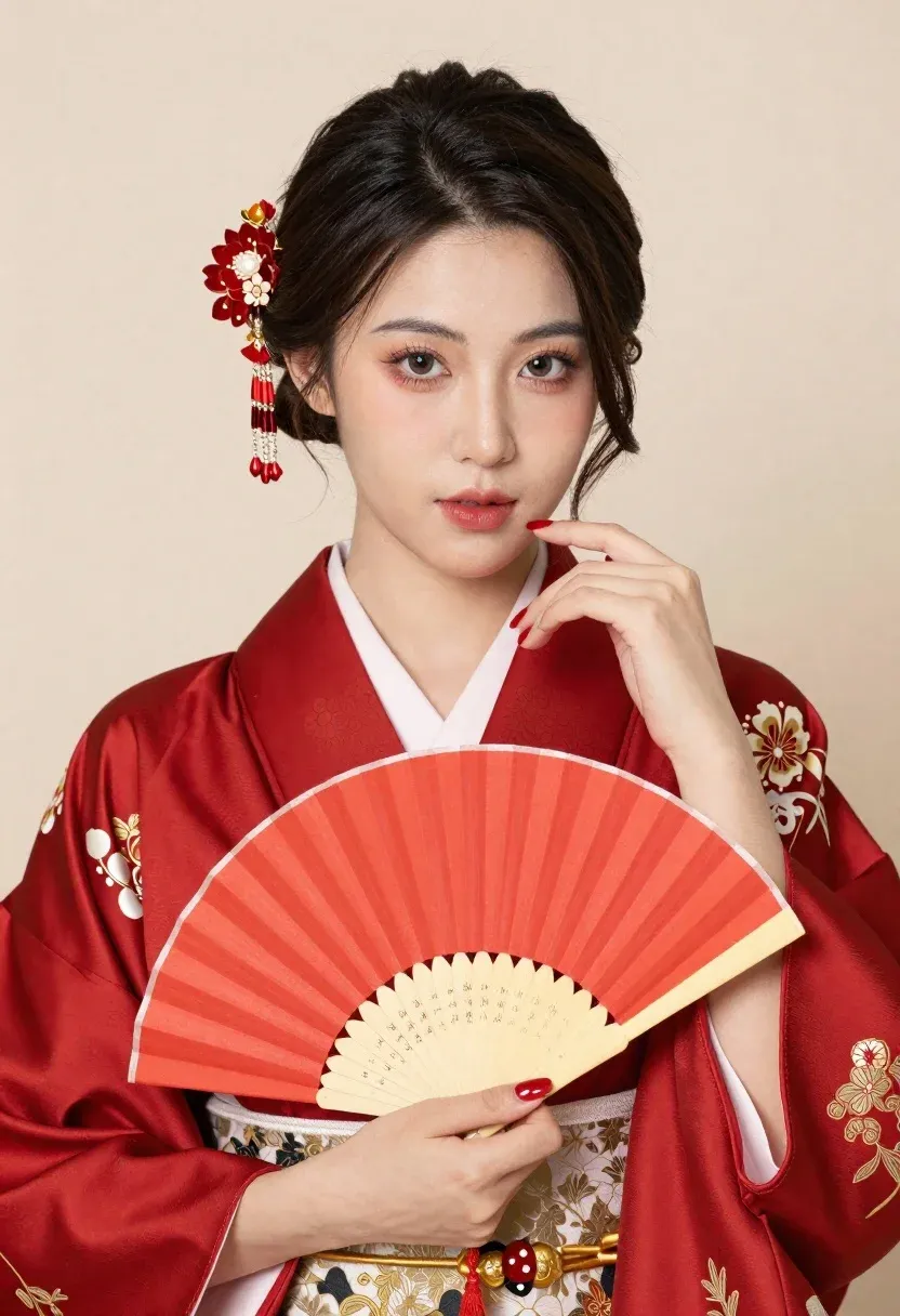 Poised Woman With Dark Hair Styled Elegant Updo Adorned With