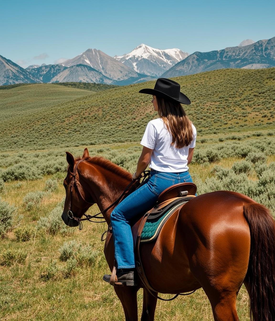Mountain Horseback Field Scene