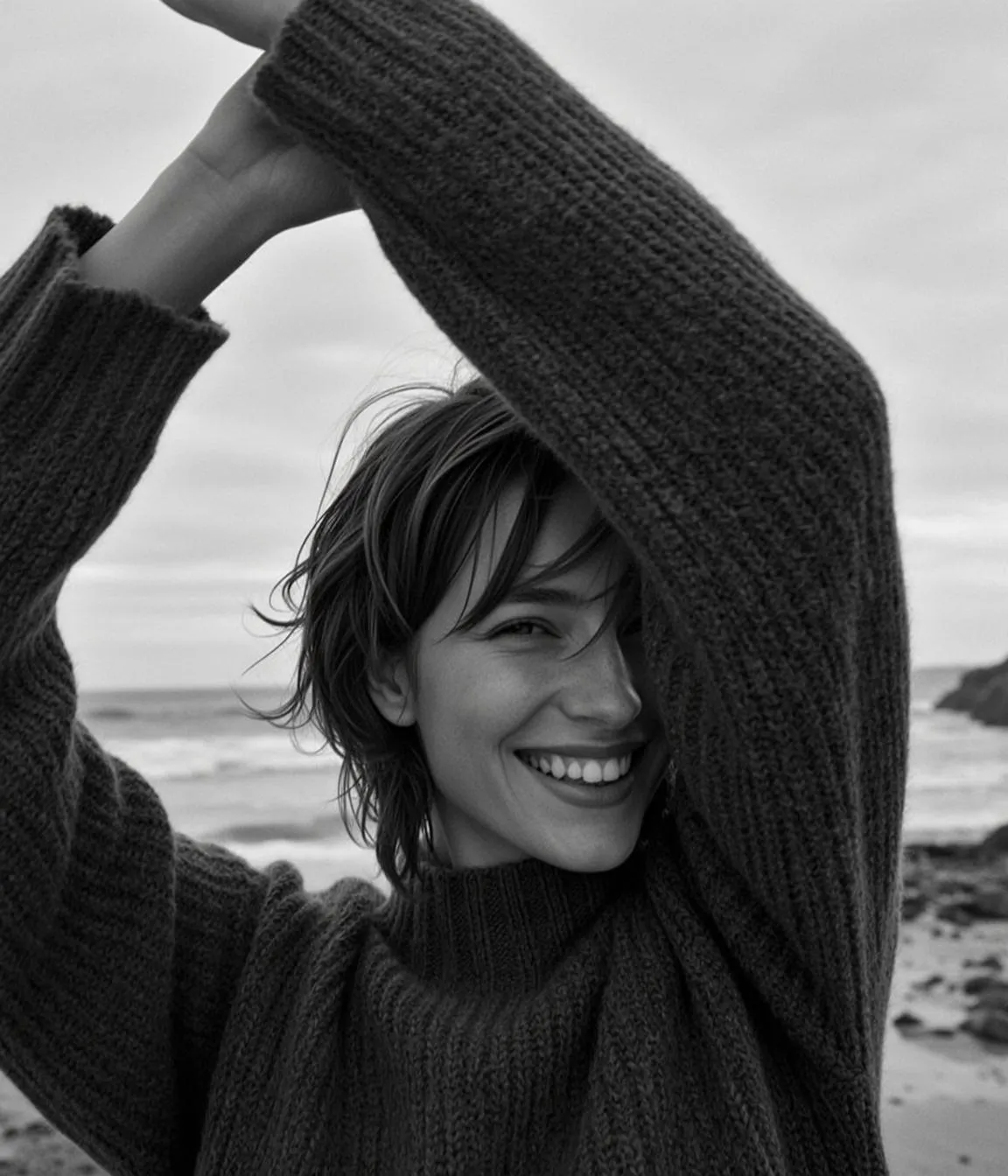 Medium Shot Black And White Photograph Captures Young Woman With