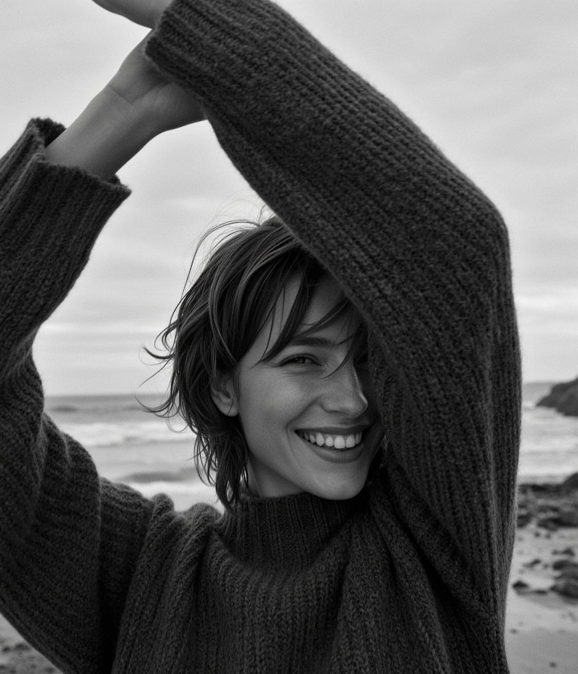 Medium Shot Black And White Photograph Captures Young Woman With