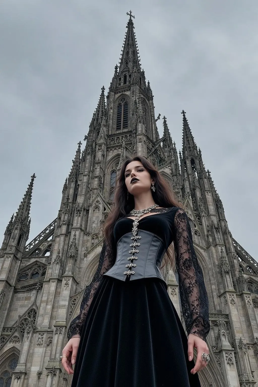 Earrings Necklace And Rings In Front Of A Gothic Cathedral