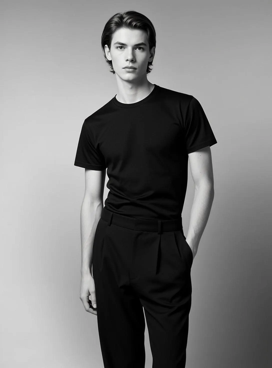 Black Tee Pleated Trousers