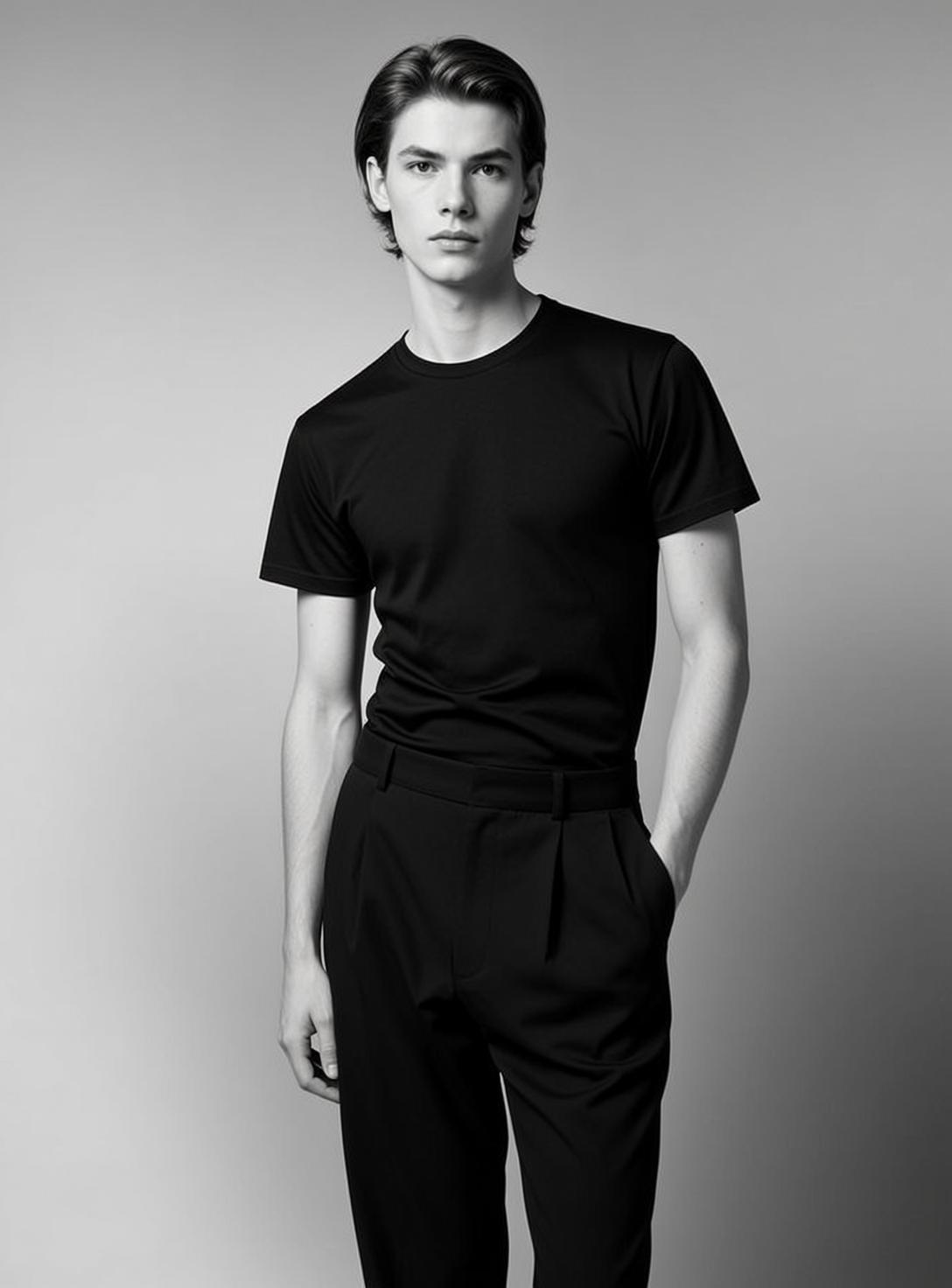 Black Tee Pleated Trousers