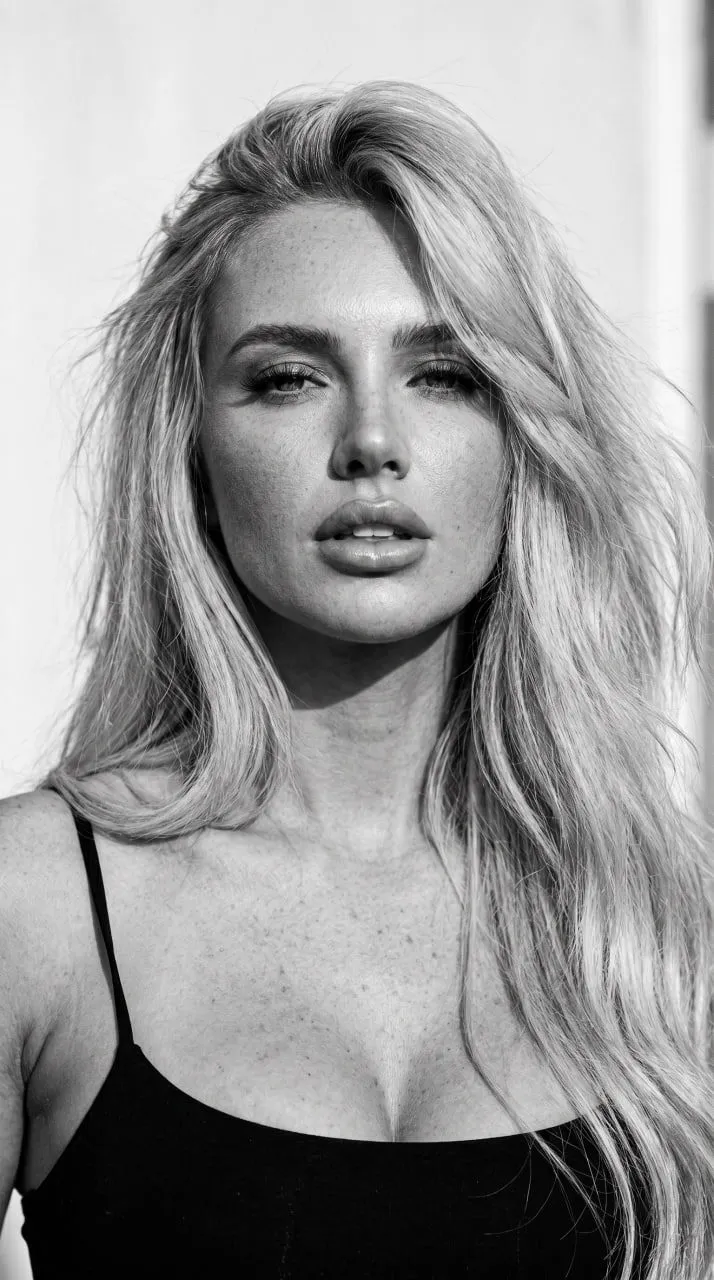 Monochrome Editorial Portrait Girl Windswept Hair Black Top