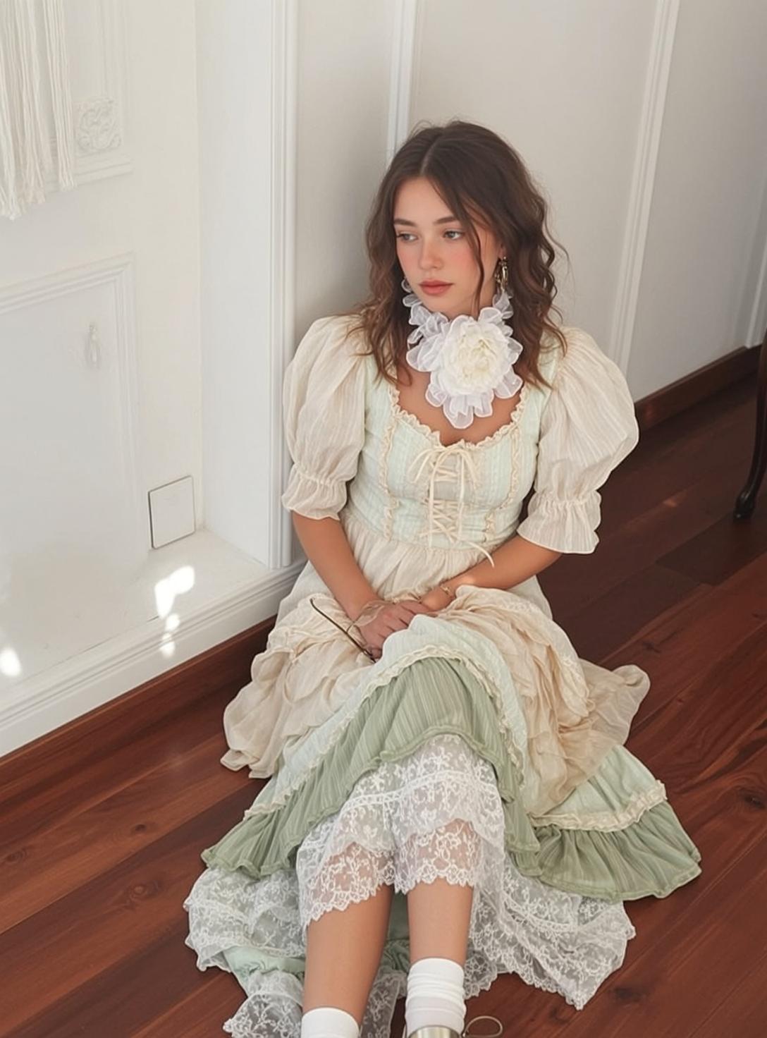 Balletcore Sitting Polished Wooden Floor Leaning Against