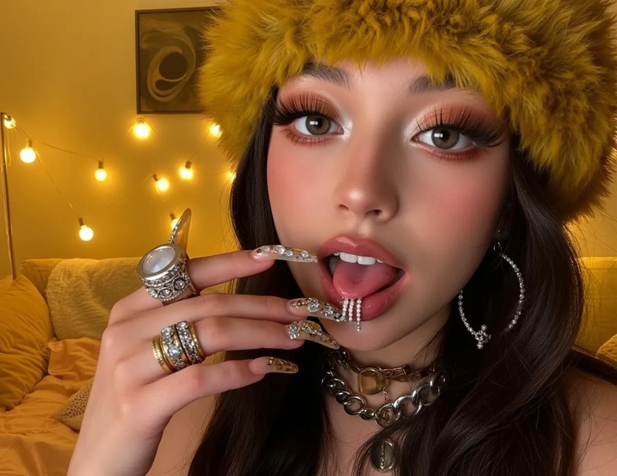 Piercings Earrings Necklace And Rings In Fashion Portrait
