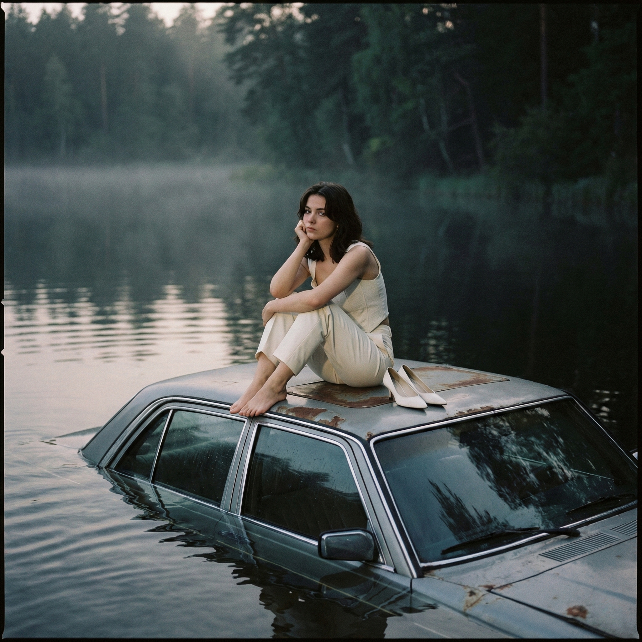 Woman Submerged Car Lake Forest reference photo