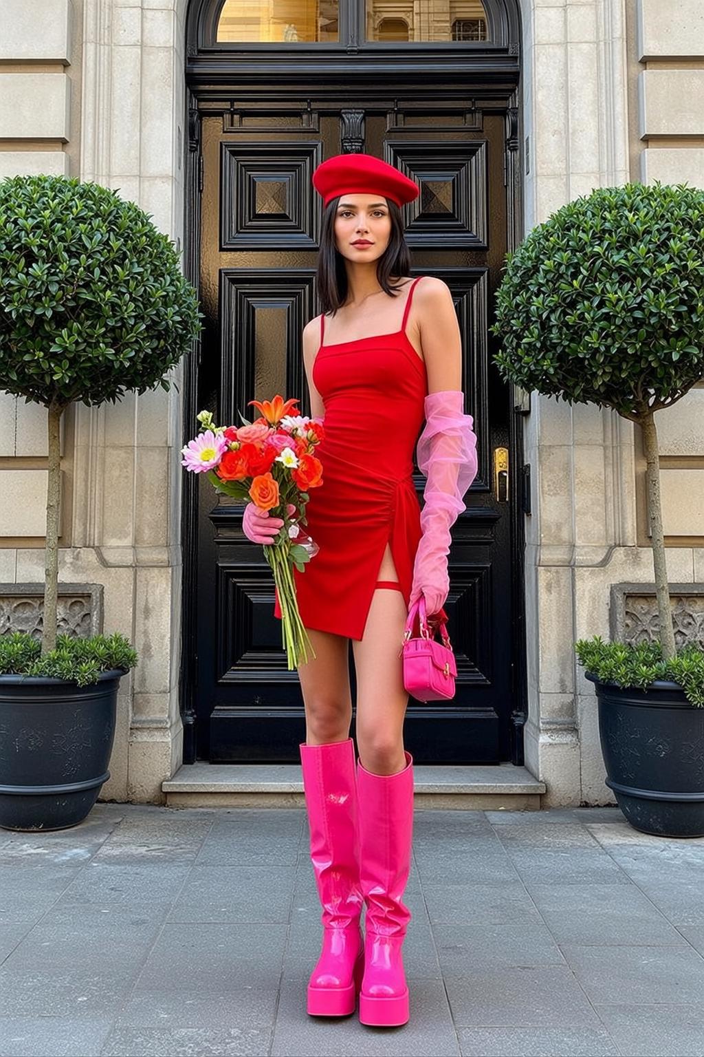 Red Slip Dress City Street