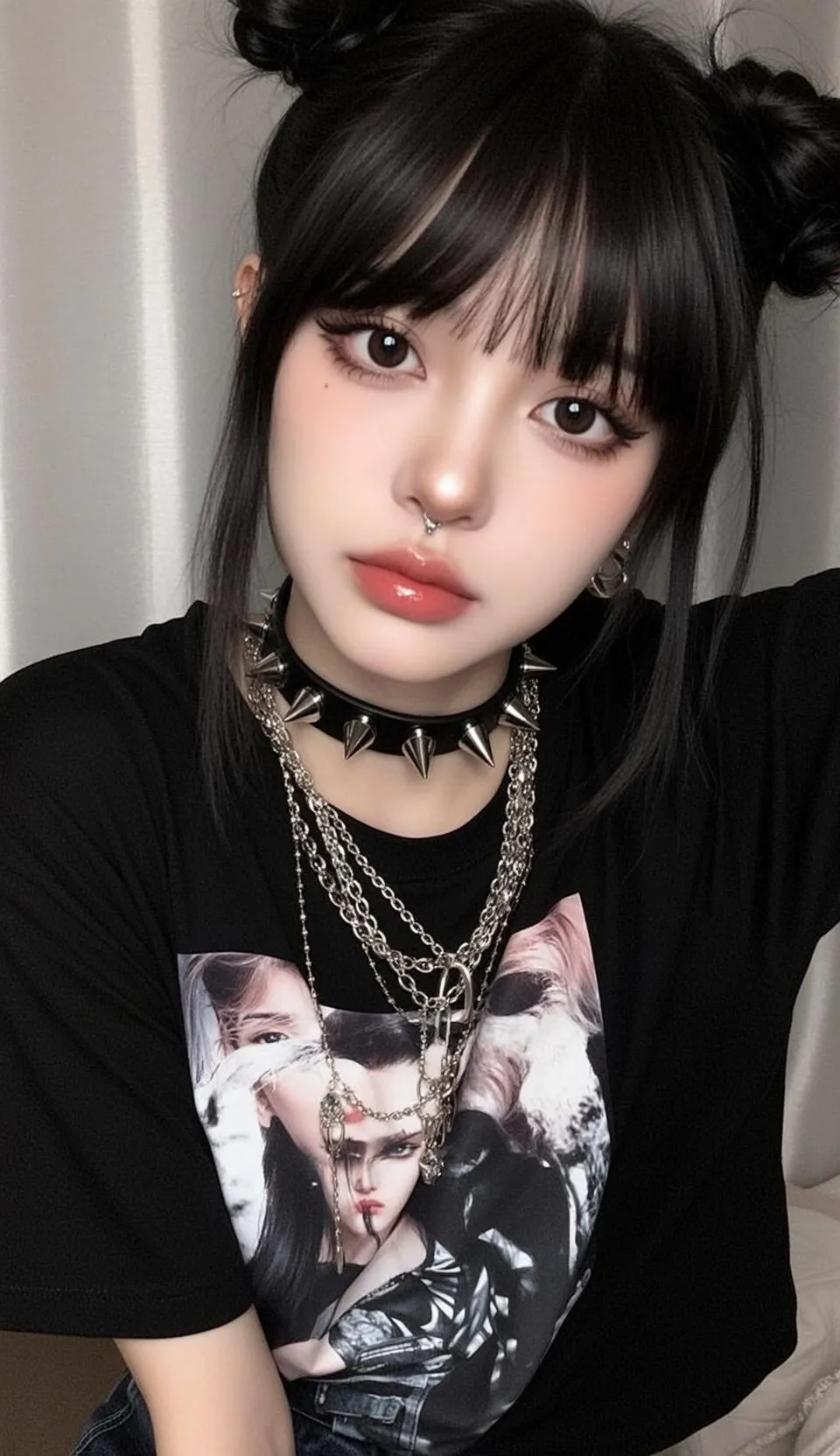 Piercings Makeup Earrings And Necklace In Bedroom Portrait